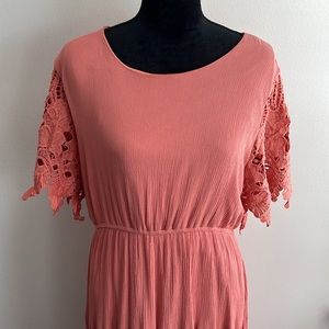 Coral elastic waist maxi dress by Polagram